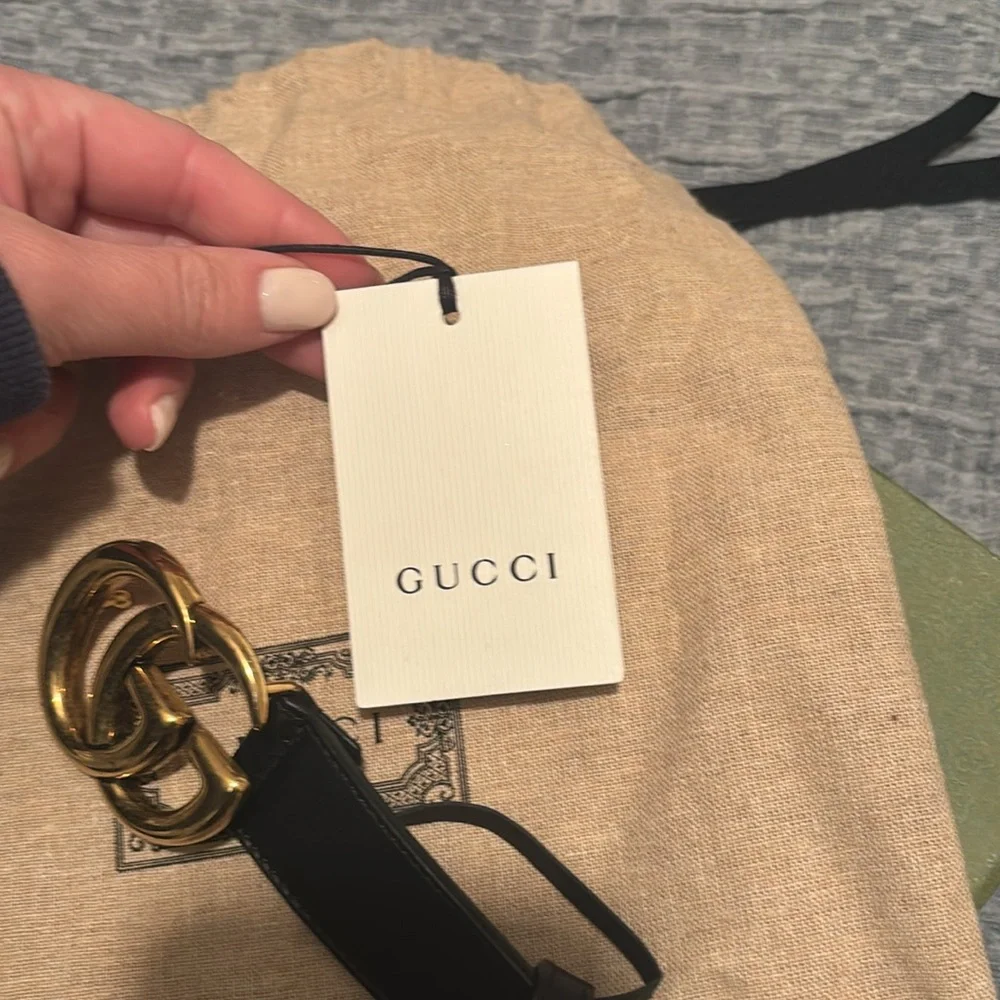 Gucci Black Leather Belt with Gold Double G Buckle